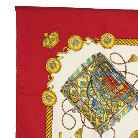 HERMES Carre 90 LES TAMBOURS Scarf Silk Red Auth 59263 - Picture 2 of 16